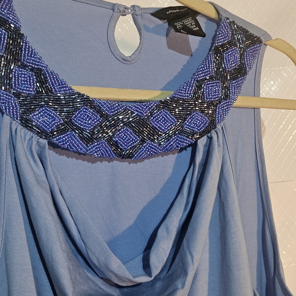 Moda International Blue Beaded Tank Top